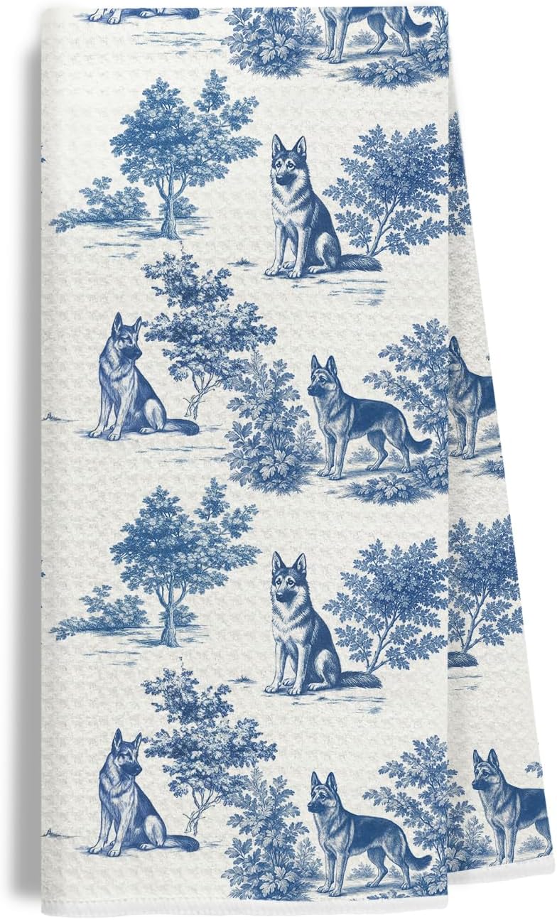 EKGJW German Shepherd Kitchen & Hand Towel for Dog Lovers, Chinoiserie German Shepherd Dish & Tea Towels, Farmhouse Dog Mom Gifts for Women, 16x24 Inch - Image 1